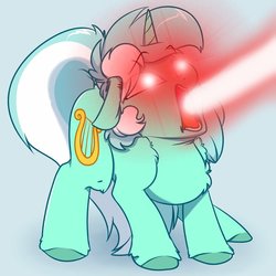 Size: 1200x1200 | Tagged: safe, artist:witchtaunter, edit, lyra heartstrings, pony, unicorn, g4, chest fluff, ear fluff, faic, female, frown, glowing eyes, glowing eyes meme, gradient background, gray background, hoof fluff, imma firin mah lazah, laser, leg fluff, magic blast, mare, meme, open mouth, scared, screaming, screaming lyra meme, shoop da whoop, shoulder fluff, simple background, solo, tongue out, wat, wide eyes