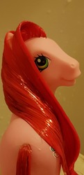 Size: 933x1920 | Tagged: safe, artist:milkywaystreetmagic, strawberry reef, pony, g3, butt, cleaning, irl, looking at you, photo, plot, solo, toy, toy care, washing hair, wet mane