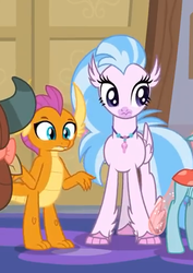 Size: 353x499 | Tagged: safe, screencap, ocellus, silverstream, smolder, yona, classical hippogriff, dragon, hippogriff, g4, the hearth's warming club, cropped, female, offscreen character