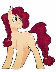 Size: 1024x1317 | Tagged: safe, artist:whisperseas, oc, oc only, earth pony, pony, blank flank, braid, female, freckles, mare, offspring, parent:apple bloom, parent:tender taps, parents:tenderbloom, simple background, solo, white background