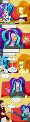 Size: 1000x4000 | Tagged: safe, artist:jake heritagu, adagio dazzle, aria blaze, sonata dusk, comic:aria's archives, series:sciset diary, equestria girls, g4, :3, alcohol, beer, burger, clothes, comic, food, french fries, hamburger, hoodie, meat, soda