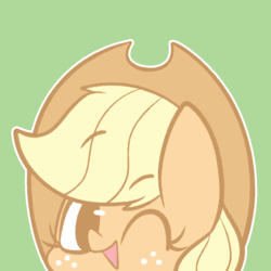 Size: 755x755 | Tagged: safe, artist:typhwosion, applejack, earth pony, pony, g4, applejack's hat, cowboy hat, cute, female, freckles, green background, hat, jackabetes, looking at you, mare, one eye closed, open mouth, peeking, simple background, smiling