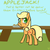 Size: 2000x2000 | Tagged: safe, artist:yakoshi, applejack, earth pony, pony, g4, :t, apple fritter (food), atg 2018, butt, caught, cute, eating, female, filly, food, grammar error, high res, implied granny smith, jackabetes, looking back, nervous, newbie artist training grounds, offscreen character, plot, shrunken pupils, solo, sweat, table, text, this will end in grounding