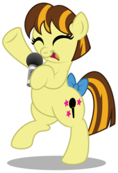 Size: 2087x3075 | Tagged: safe, artist:aleximusprime, oc, oc only, earth pony, pony, eyes closed, female, high res, hoof hold, michelle creber, microphone, open mouth, simple background, singing, solo, transparent background, underhoof