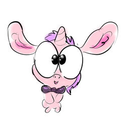 Size: 982x932 | Tagged: safe, artist:xbi, oc, oc only, oc:lapush buns, bunnycorn, hybrid, pony, rabbit, unicorn, big eyes, bowtie, bunny ears, chibi, simple background, solo, white background
