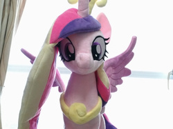 Size: 1250x936 | Tagged: safe, artist:nekokevin, princess cadance, alicorn, pony, g4, cute, cutedance, female, irl, jewelry, looking at you, mare, photo, plushie, regalia, smiling, solo, spread wings, wings