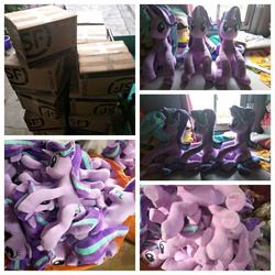 Size: 1250x1250 | Tagged: safe, artist:nekokevin, starlight glimmer, pony, unicorn, series:nekokevin's glimmy, g4, box, cute, female, irl, looking at you, mare, multeity, photo, pile, plushie, sitting, smiling, so much pony, starlight cluster, underhoof