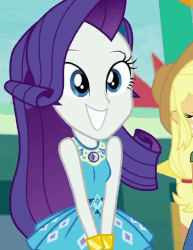 Size: 555x720 | Tagged: safe, screencap, rarity, equestria girls, equestria girls series, g4, rollercoaster of friendship, animated, cropped, cute, female, geode of shielding, gif, loop, reversed, smiling, solo, teeth
