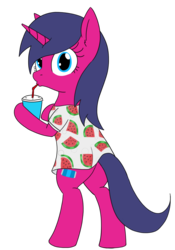Size: 1824x2612 | Tagged: safe, artist:wafflecakes, oc, oc only, oc:fizzy pop, pony, clothes, drinking, drinking straw, simple background, soda, solo, transparent background
