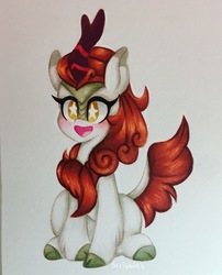 Size: 1653x2046 | Tagged: safe, artist:chelseaz123, autumn blaze, kirin, g4, sounds of silence, female, smiling, solo, starry eyes, traditional art, wingding eyes