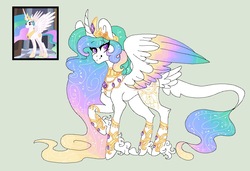 Size: 1082x739 | Tagged: safe, artist:mscreepyplaguedoctor, princess celestia, alicorn, classical unicorn, pony, unicorn, g4, alternate cutie mark, cloven hooves, colored wings, curved horn, ethereal mane, female, horn, jewelry, leonine tail, looking at you, mare, regalia, simple background, smiling, solo, starry mane, unshorn fetlocks