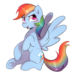 Size: 1200x1200 | Tagged: safe, artist:haden-2375, rainbow dash, pegasus, pony, g4, female, mare, open mouth, simple background, sitting, solo, underhoof, white background