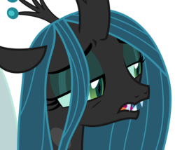 Size: 3944x3375 | Tagged: safe, artist:sketchmcreations, ocellus, queen chrysalis, changeling, changeling queen, g4, what lies beneath, crown, disguise, disguised changeling, fangs, female, floppy ears, high res, horn, jewelry, open mouth, queen chrysellus, regalia, sad, simple background, solo, transparent background, vector, wings