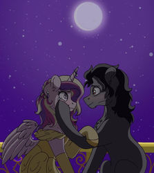 Size: 851x952 | Tagged: safe, artist:pastel-charms, king sombra, princess cadance, pony, g4, clothes, dress, female, infidelity, male, night, ship:somdance, shipping, straight