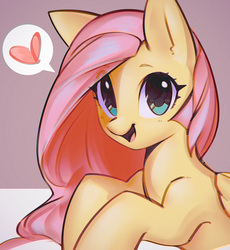 Size: 1101x1195 | Tagged: safe, artist:mirroredsea, fluttershy, pegasus, pony, g4, cute, female, heart, looking at you, mare, open mouth, open smile, pictogram, shyabetes, smiling, smiling at you, solo, speech bubble, wings