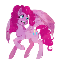 Size: 900x900 | Tagged: dead source, safe, artist:pizzapupperroni, pinkie pie, pegasus, pony, g4, cutie mark, female, mare, open mouth, pegasus pinkie pie, race swap, raised hoof, simple background, solo, spread wings, transparent background, wings