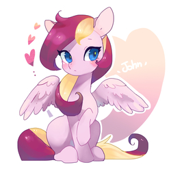 Size: 850x850 | Tagged: safe, artist:akamei, oc, oc only, pegasus, pony, blushing, female, heart, mare, simple background, solo