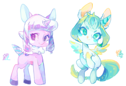 Size: 696x476 | Tagged: safe, artist:akamei, oc, oc only, pegasus, pony, unicorn, duo, female, mare, simple background, smiling, transparent background