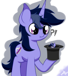 Size: 3197x3550 | Tagged: safe, artist:php142, oc, oc only, oc:purple flix, pony, unicorn, :t, accessory, cute, hat, hiding, high res, looking at you, looking down, male, raised hoof, simple background, solo, tiny, tiny ponies, transparent background