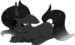 Size: 2023x1220 | Tagged: safe, artist:taaffeiite, derpibooru exclusive, oc, oc only, oc:solar eclipse, pony, unicorn, female, lidded eyes, lying down, mare, simple background, solo, transparent background