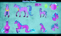 Size: 1800x1077 | Tagged: safe, artist:bijutsuyoukai, oc, oc only, oc:rippling depths, pony, siren, unicorn, female, filly, mare, reference sheet, solo