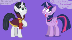 Size: 2000x1100 | Tagged: safe, artist:cloudy glow, chancellor neighsay, twilight sparkle, alicorn, pony, g4, chancellor whinnysnort, happy, i didn't listen, image macro, laughing, rule 63, smiling, twilight sparkle (alicorn), vector