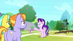 Size: 1920x1080 | Tagged: safe, screencap, auburn vision, citrine spark, spike, starlight glimmer, dragon, earth pony, pony, unicorn, a matter of principals, g4, background pony, butt, female, friendship student, male, mare, plot, smiling, stallion, winged spike, wings