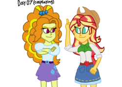 Size: 2000x1425 | Tagged: safe, artist:ktd1993, adagio dazzle, applejack, rarity, sunset shimmer, equestria girls, g4, 30 day otp challenge, adagio dazzle in rarity's clothes, clothes, clothes swap, cosplay, costume, female, implied applejack, implied lesbian, implied rarijack, implied rarity, implied shipping, lesbian, ship:rarijack, ship:sunsagio, shipping, simple background, sunset shimmer in applejack's clothes, transparent background