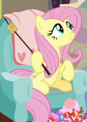 Size: 282x397 | Tagged: safe, screencap, fluttershy, pegasus, pony, discordant harmony, g4, candy, cropped, female, food, mare, marshmallow, sitting, solo