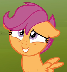 Size: 1010x1080 | Tagged: safe, screencap, scootaloo, pegasus, pony, g4, the washouts (episode), cropped, cute, cutealoo, female, filly, floppy ears, looking up, sheepish grin, smiling, solo