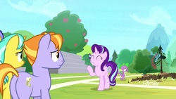 Size: 1920x1080 | Tagged: safe, screencap, auburn vision, citrine spark, fire quacker, spike, starlight glimmer, dragon, earth pony, pony, unicorn, a matter of principals, g4, background pony, butt, cutie mark, eyes closed, female, friendship student, male, mare, plot, smiling, stallion, winged spike, wings
