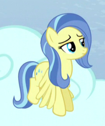 Size: 271x326 | Tagged: safe, screencap, sunshower, pegasus, pony, g4, tanks for the memories, background pony, cropped, female, flying, lidded eyes, mare, solo
