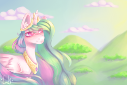 Size: 3000x2000 | Tagged: safe, artist:luulyh, princess celestia, alicorn, pony, g4, female, high res, looking up, mare, smiling, solo