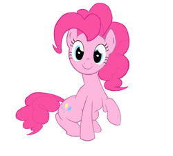 Size: 562x505 | Tagged: safe, artist:boggle, pinkie pie, earth pony, pony, g4, cute, diapinkes, female, looking at you, mare, raised hoof, simple background, sitting, solo, white background