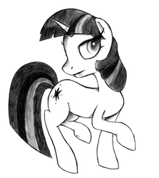 Size: 697x780 | Tagged: safe, artist:boggle, twilight sparkle, pony, unicorn, g4, female, mare, monochrome, simple background, solo, white background