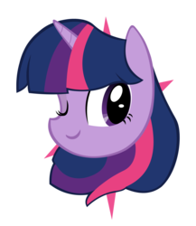 Size: 3972x4577 | Tagged: safe, artist:boggle, twilight sparkle, pony, g4, bust, collaboration, female, mare, one eye closed, simple background, solo, stars, transparent background, wink