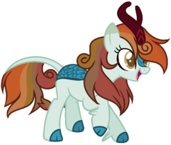 Size: 964x816 | Tagged: dead source, safe, artist:cosmicwitchadopts, oc, oc only, hybrid, kirin, pony, g4, sounds of silence, adoptable, cloven hooves, colored hooves, female, kirin hybrid, kirin pony hybrid, magical lesbian spawn, offspring, open mouth, parent:autumn blaze, parent:rainbow dash, parents:autumndash, raised hoof, simple background, solo, transparent background