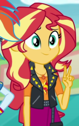 Size: 478x754 | Tagged: safe, screencap, sunset shimmer, equestria girls, equestria girls specials, g4, my little pony equestria girls: better together, my little pony equestria girls: rollercoaster of friendship, cropped, geode of empathy, peace sign