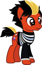 Size: 632x975 | Tagged: safe, artist:lightningbolt, derpibooru exclusive, earth pony, pony, g4, .svg available, clothes, dyed mane, dyed tail, ear piercing, frown, gauges, happy, jaime preciado, long sleeves, male, pierce the veil, piercing, ponified, shirt, show accurate, simple background, smiling, solo, stallion, standing, svg, transparent background, vector