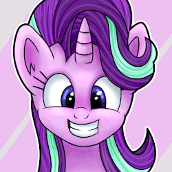 Size: 1080x1080 | Tagged: safe, artist:wellfugzee, derpibooru exclusive, starlight glimmer, pony, unicorn, g4, animated, cute, eye shimmer, female, gif, glimmerbetes, grin, simple background, smiling, solo, squee