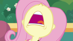 Size: 1920x1080 | Tagged: safe, screencap, fluttershy, equestria girls, equestria girls series, g4, rollercoaster of friendship, aaugh!, close-up, female, nose in the air, screaming, solo, volumetric mouth