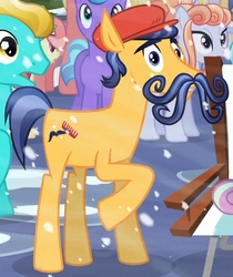 Size: 594x708 | Tagged: safe, screencap, amber laurel, bright smile, castle (crystal pony), mustafa combe, rubinstein, ruby love, scarlet heart, crystal pony, pony, g4, the crystalling, cropped, facial hair, hat, male, moustache, raised hoof, solo focus, stallion