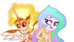 Size: 865x493 | Tagged: safe, artist:gihhbloonde, daybreaker, princess celestia, principal celestia, equestria girls, g4, base used, clothes, equestria girls-ified, female, looking back, simple background, transparent background