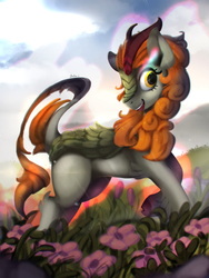 Size: 1500x2000 | Tagged: dead source, safe, artist:blackligerth, autumn blaze, kirin, g4, sounds of silence, female, looking at you, open mouth, redraw, solo