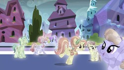 Size: 1920x1080 | Tagged: safe, screencap, amber laurel, amber waves, fleur de verre, ruby love, sapphire joy, scarlet heart, sly flourish, crystal pony, pony, g4, the crystalling, adorable waves, crystallized, cute, diaflourish, female, happy, laureldorable, male, mare, sapphiredorable, scarletbetes, stallion, verrebetes