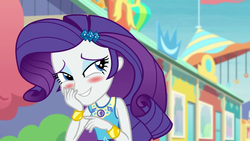 Size: 1920x1080 | Tagged: safe, screencap, rarity, equestria girls, equestria girls specials, g4, my little pony equestria girls: better together, my little pony equestria girls: rollercoaster of friendship, blushing, cute, female, geode of shielding, raribetes, smiling, solo