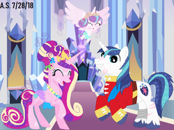 Size: 840x630 | Tagged: safe, artist:xxyaymlprocksxx, princess cadance, princess flurry heart, shining armor, g4, baby, diaper, family, father and daughter, female, foal, male, mother and daughter, ship:shiningcadance, shipping, straight