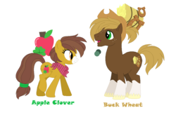 Size: 1035x679 | Tagged: safe, artist:hazardous-andy, oc, oc only, oc:apple clover, oc:buck wheat, earth pony, pony, base used, brother and sister, coat markings, cowboy hat, duo, female, freckles, hat, male, mare, neckerchief, offspring, parent:applejack, parent:trouble shoes, parents:troublejack, simple background, socks (coat markings), stallion, transparent background, unshorn fetlocks