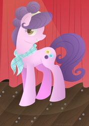 Size: 1024x1448 | Tagged: safe, artist:lavenderrain24, suri polomare, earth pony, pony, g4, rarity takes manehattan, clothes, cutie mark, female, grin, hooves, lineless, mare, scarf, smiling, solo