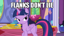 Size: 500x283 | Tagged: safe, edit, edited screencap, screencap, twilight sparkle, alicorn, pony, g4, no second prances, bedroom eyes, butt, caption, context is for the weak, eyebrows, female, hips don't lie, image macro, meme, plot, text, twilight sparkle (alicorn)